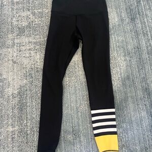 Zyia active leggings black with yellow and white stripes